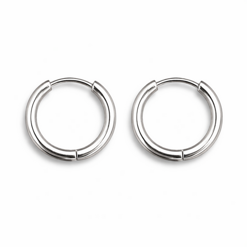 12mm stainless steel hinged hoop earrings in silver finish