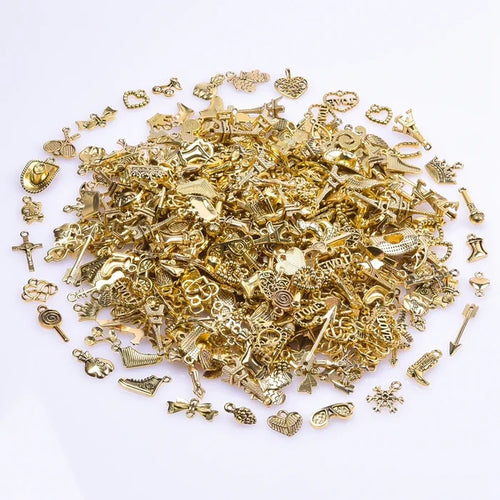 50pcs Vintage Gold Charm Mix – Random Assorted Metal Alloy Pendants for Jewelry Making & DIY Bracelets