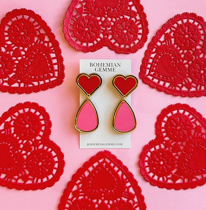 Red Heart Teardrop Dangle Earrings