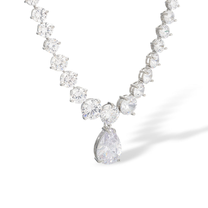 Adelhilde White Round Teardrop Drop Earrings & Necklace Set