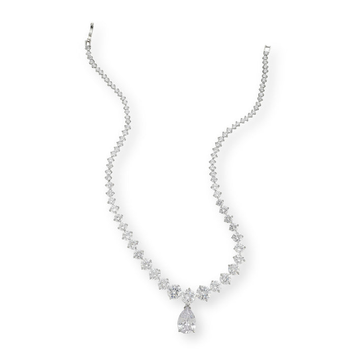 Adelhilde White Round Teardrop Drop Earrings & Necklace Set