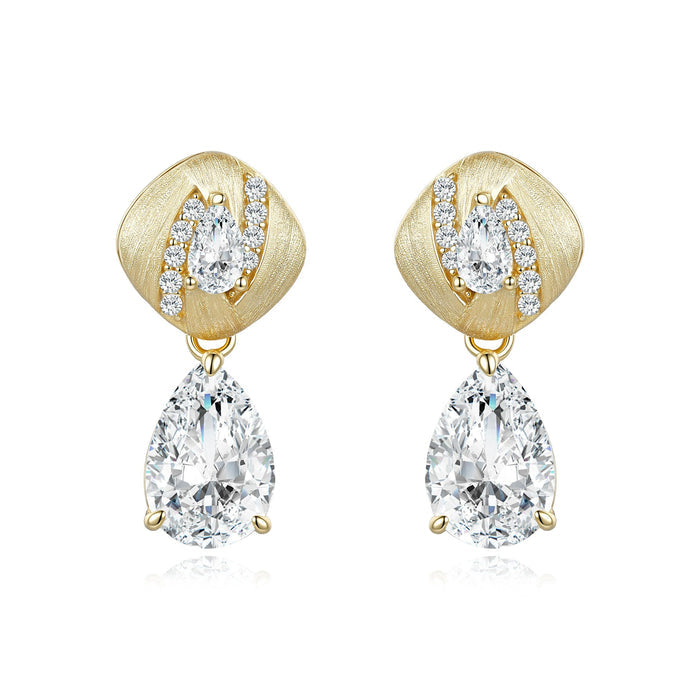 Adelmina 14K Gold Cushion Teardrop Moissanite Drop Earrings