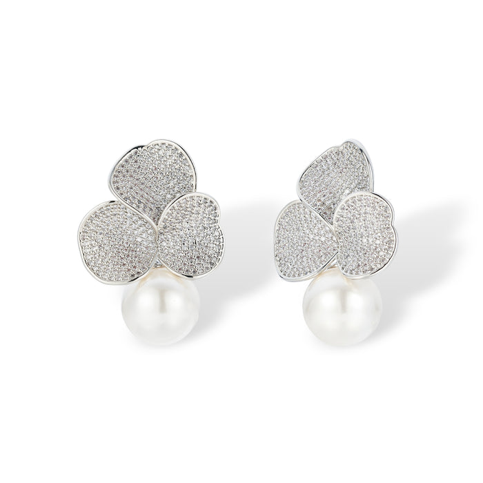 Alexa White Floral Pearl Drop Earrings