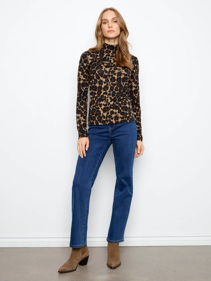 Animal Print Mock Neck Top - Leopard