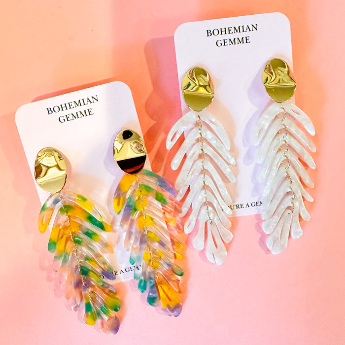 Avery Leaf Statement Earrings-White