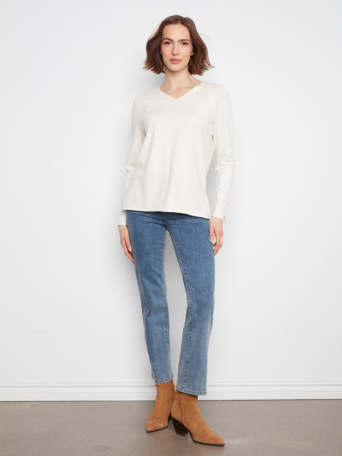 Basic V-Neck Sweater - Ecru