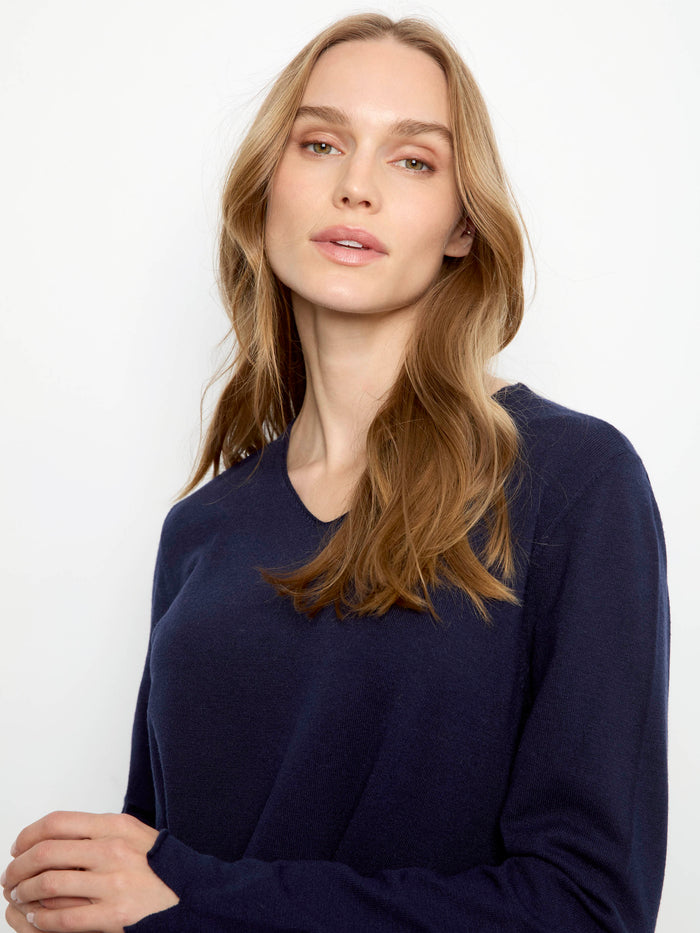 Basic V-Neck Sweater - Navy