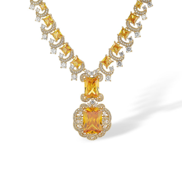 Berberta Orange Rectangular Stud Earrings & Necklace Set