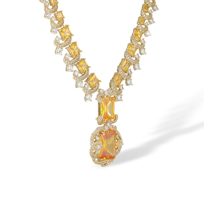 Berberta Orange Rectangular Stud Earrings & Necklace Set