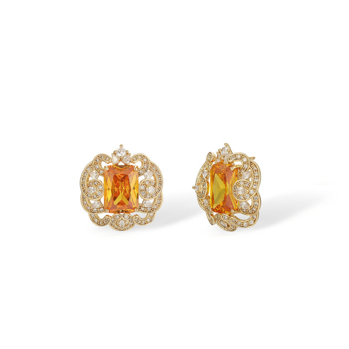 Berberta Orange Rectangular Stud Earrings & Necklace Set