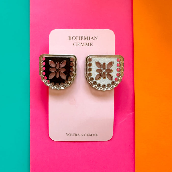 Black and Silver Papel Picado Stud Earrings