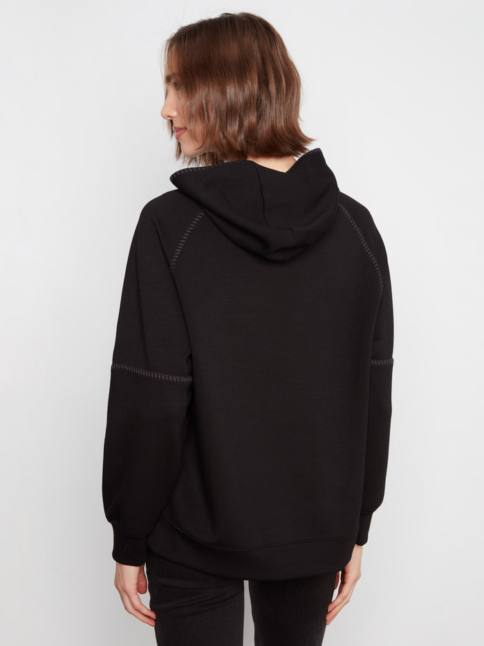 Blanket Stitch Soft Scuba Hoodie - Black
