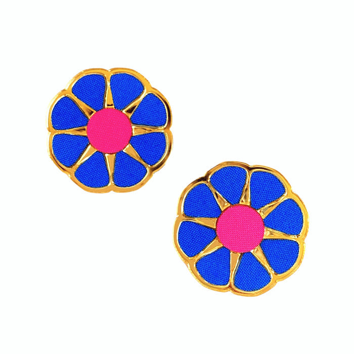 Blue Flower Statement Studs