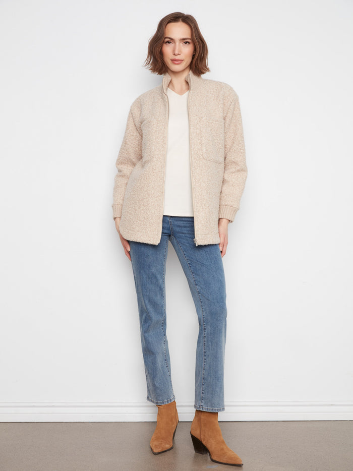 Bouclé Zip-Up Jacket - Heather Almond