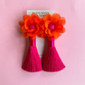 Bright Orange and Pink Floral Tassel Earrings