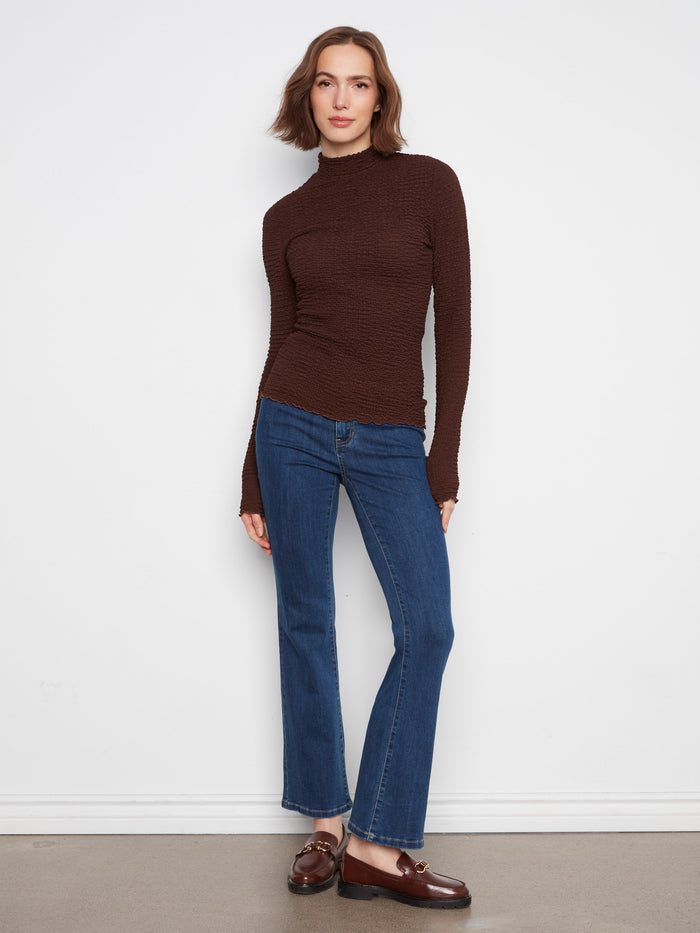Bubble Knit Mock Neck Top - Coffee