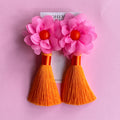 Bubblegum Pink and Orange Floral Tassel Earrings