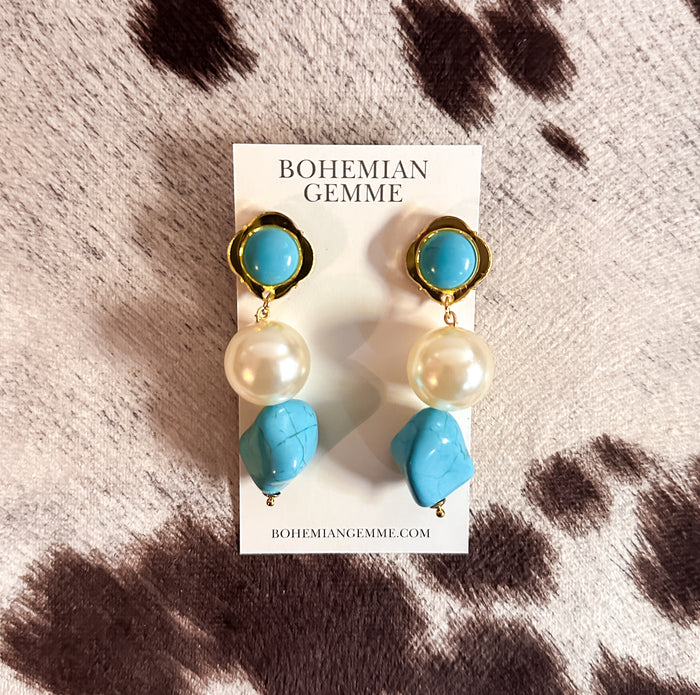 Claire Turquoise & Pearl Drop Earrings