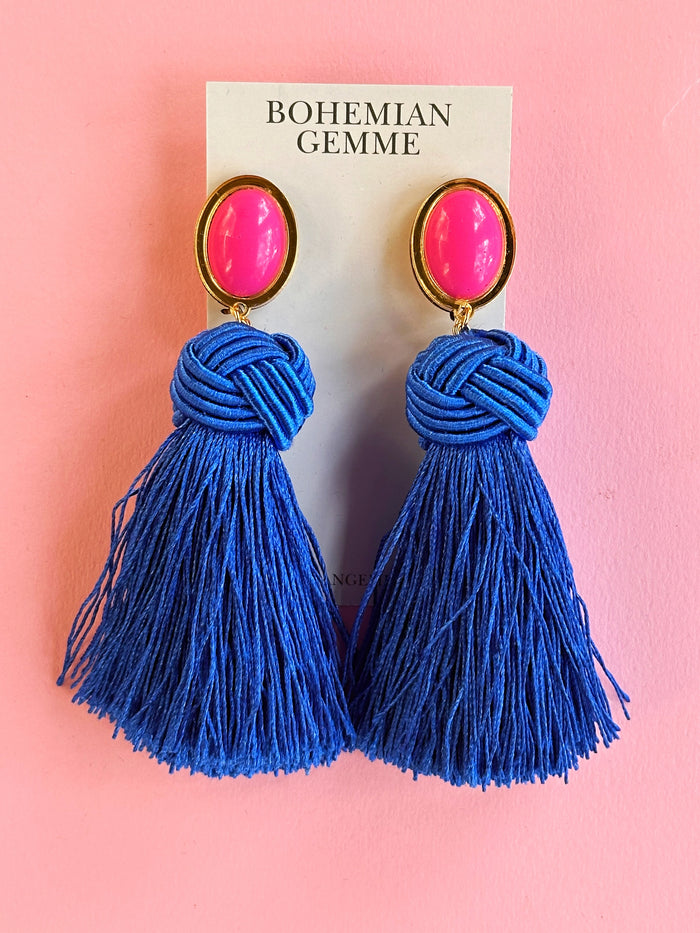 Cobalt Colorblock Chunky Tassel Earrings