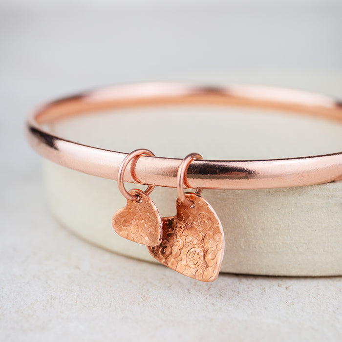 Copper Heart Charm Bangle