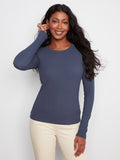Ribbed top in midnight blue with a slim fit design, crafted from a stretch cotton-tencel blend by Charlie B.