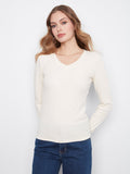 This top features a flattering V neckline, perfect for versatile styling. Crafted in a stretch cotton-tencel blend by Charlie B.