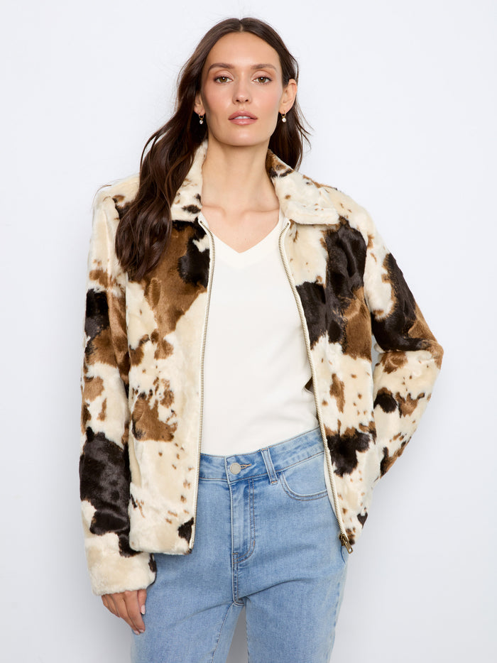 Cow Print Faux Fur Jacket - Blotchy