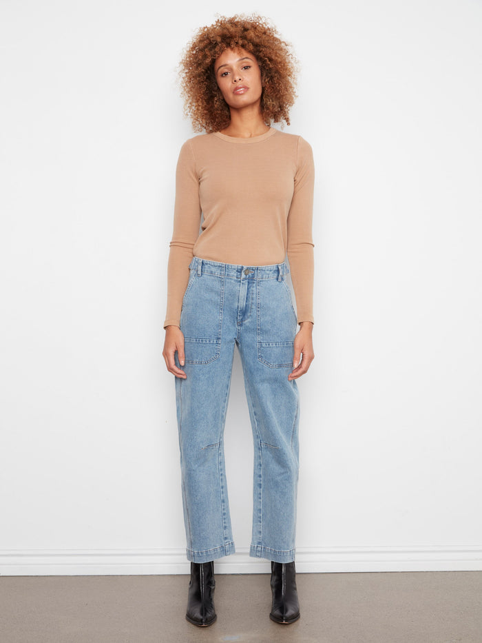 Cropped Barrel Leg Jeans - Denim Blue