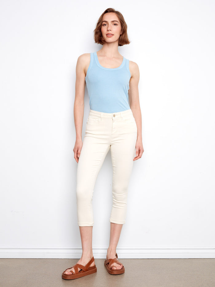 Chic slim fit pants with a cuffed hem, perfect for casual outings. Crafted in stretch twill fabric for comfort and style by Charlie B.