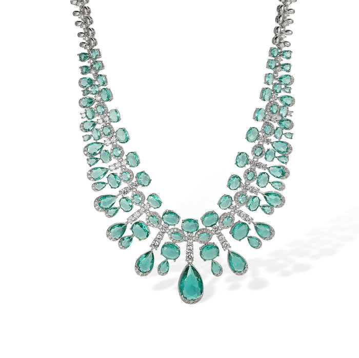 Daggard Green Teardrop Oval Drop Earrings & Necklace Set