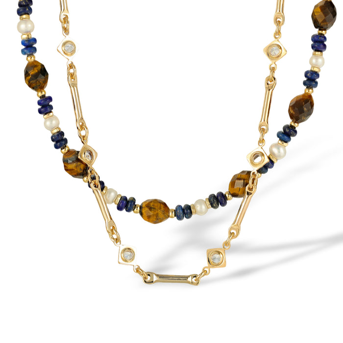 Dagrada Multicolor Double-Layer Natural Stone Pearl Necklace