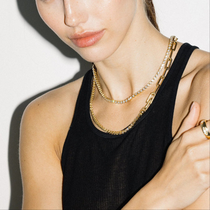 Diana 14K Gold Mixed-Link Bezel Tennis Necklace
