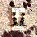 Donna Cowgirl Boot Dangles Earrings-Black