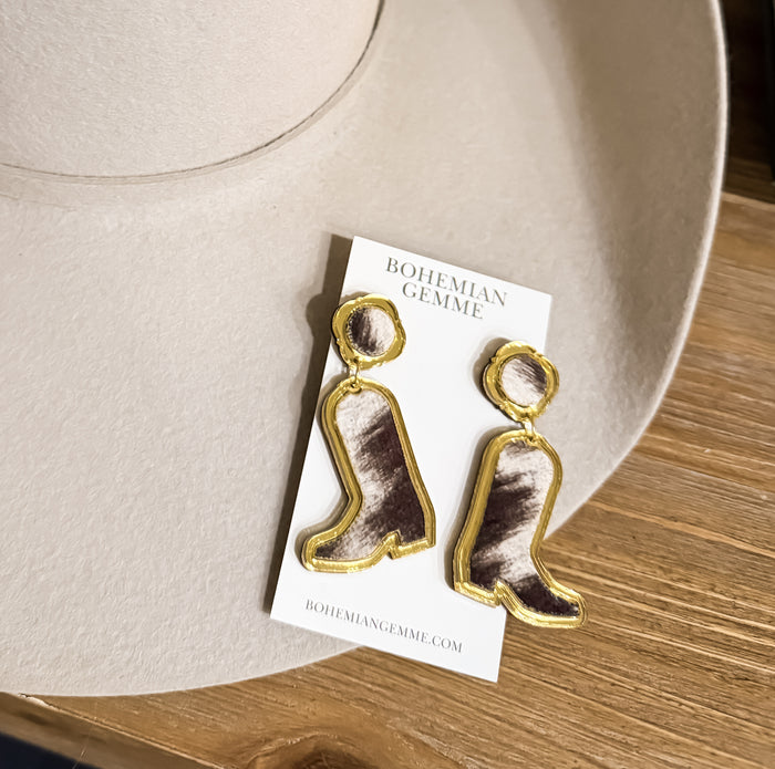 Donna Cowgirl Boot Dangles Earrings-Cowhide
