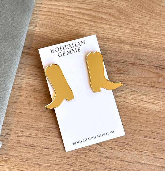 Donna Cowgirl Boot Stud Earrings-Gold