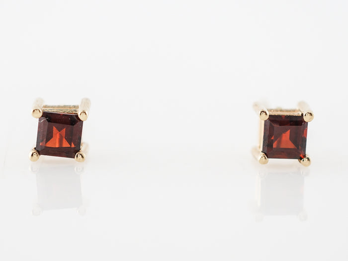 Earrings Modern .46 Square Cut Garnet in 14k Yellow Gold