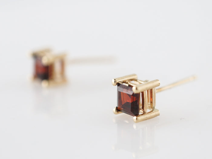 Earrings Modern .46 Square Cut Garnet in 14k Yellow Gold