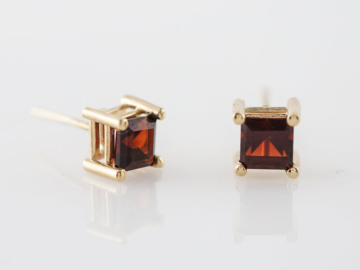 Earrings Modern .46 Square Cut Garnet in 14k Yellow Gold