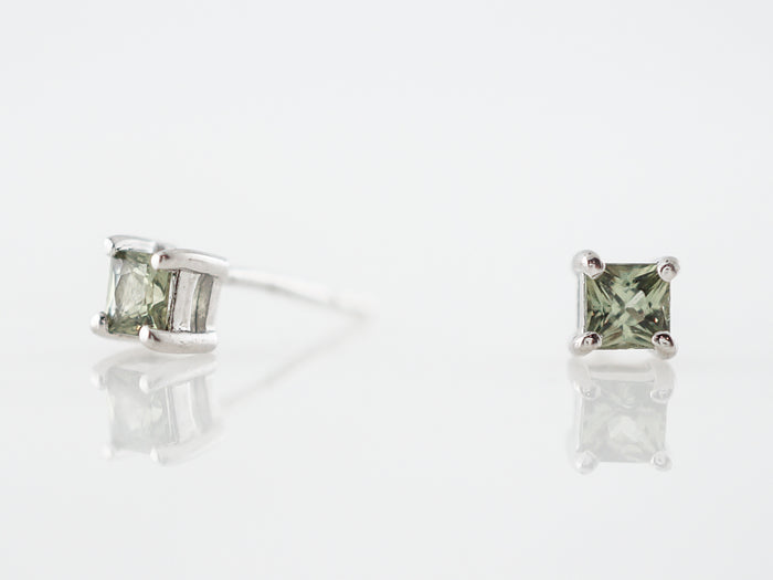 Earrings Modern .52 Princess Cut Green Sapphire in Sterling Silver