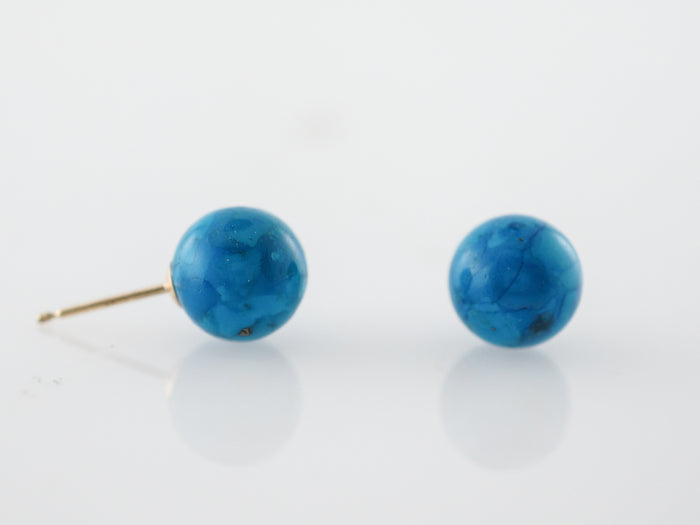 Earrings Modern Cabochon Cut Turquoise in 14k Yellow Gold