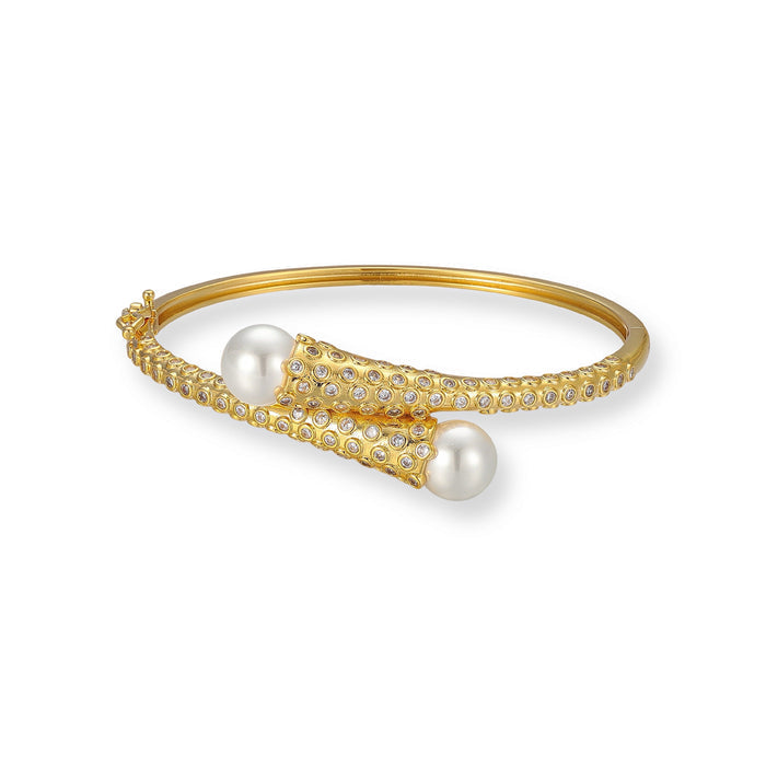 Edelhilde 18K Gold Pavé Dual Pearl Bangle