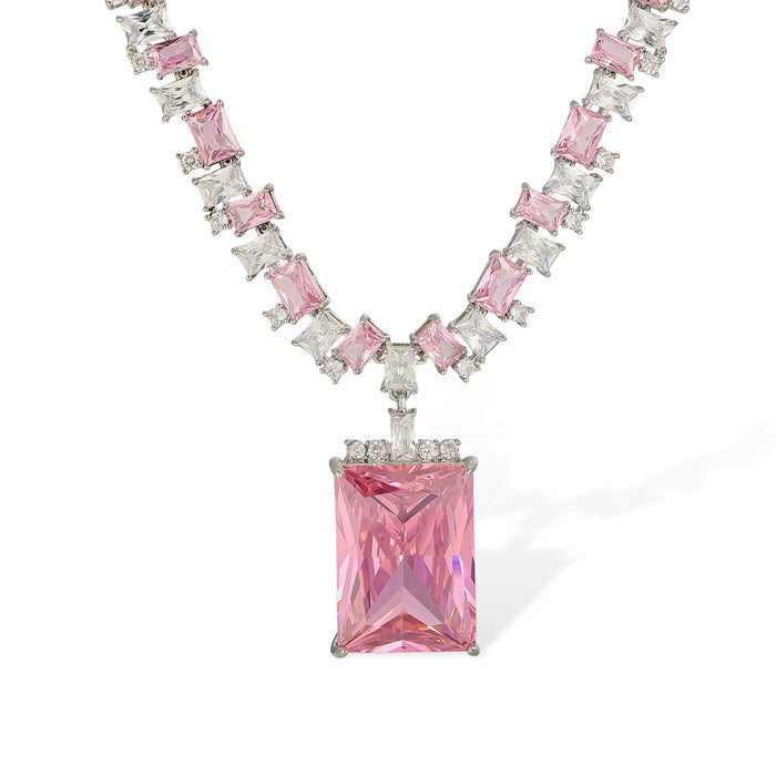 Edelrada Pink Rectangular Earrings & Necklace Set