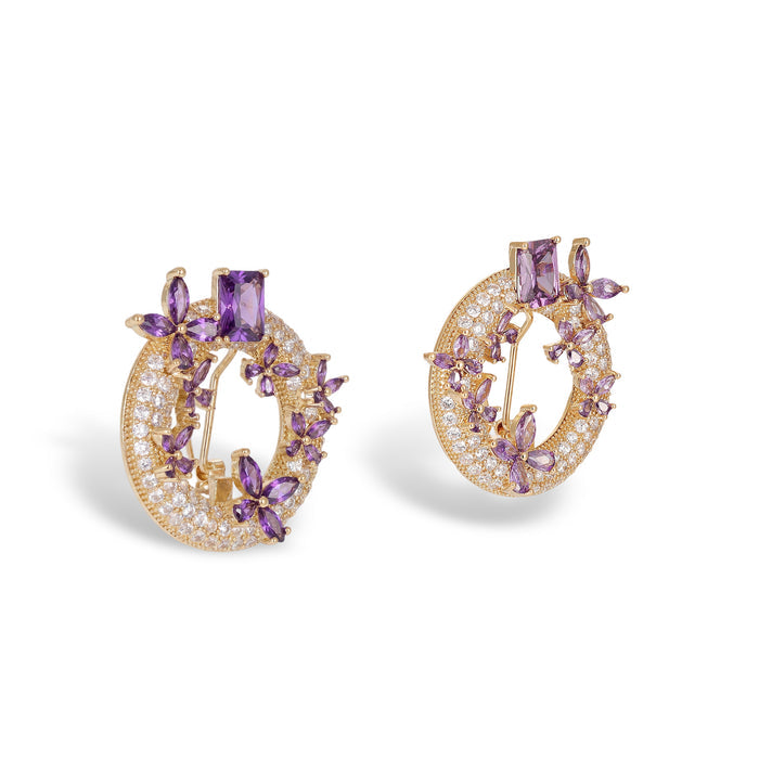 Elshild Purple Butterfly Rectangular Earrings & Necklace Set