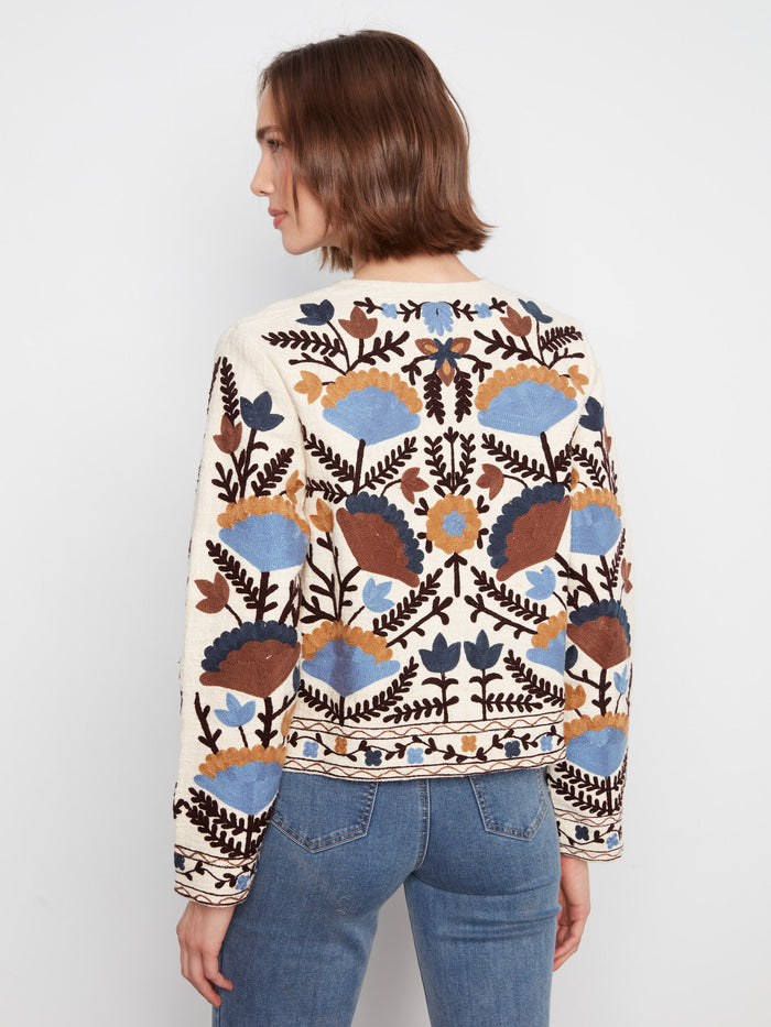 Embroidered Cotton Open Front Jacket - Autumnal