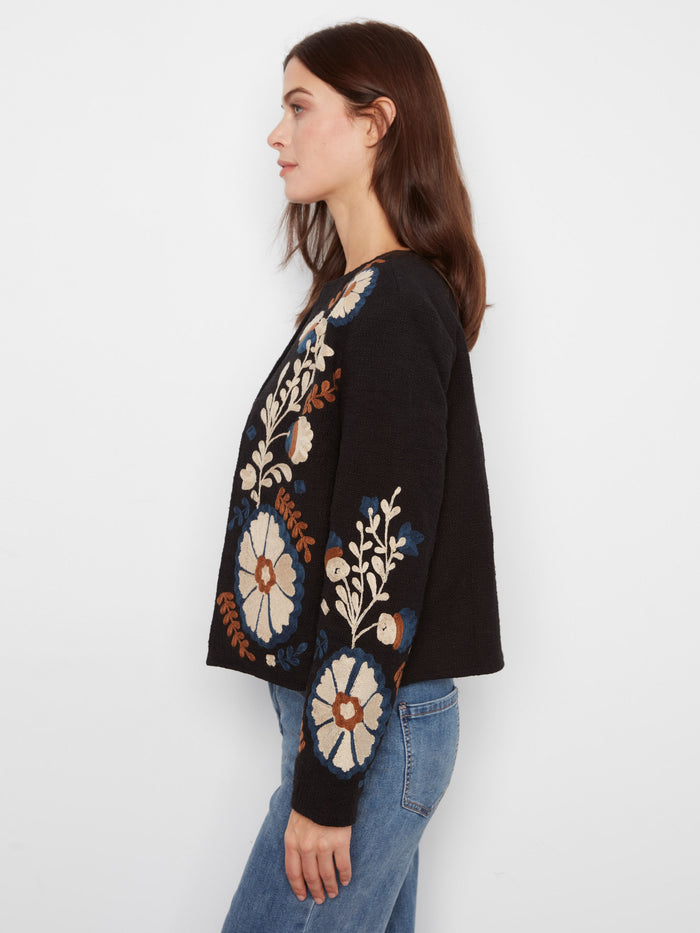 Experience comfort with the relaxed fit of this 100% cotton jacket, adorned with beautiful embroidery details. By Charlie B.