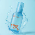 ESSENHERB Deep Core Hydra Ampoule 120ml bottle surrounded by water splash on a blue background