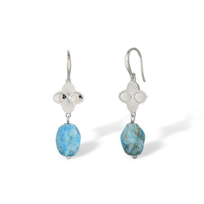 Femke Blue Trèfle Natural Stone Hook Earrings