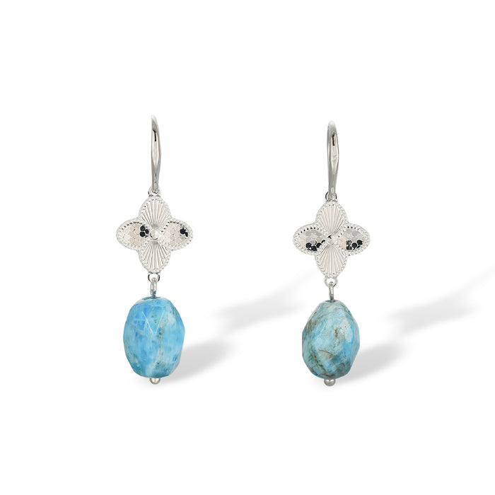 Femke Blue Trèfle Natural Stone Hook Earrings