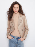 Metallic faux leather jacket featuring a notched lapel collar and sleek design, perfect for stylish outings by Charlie B.