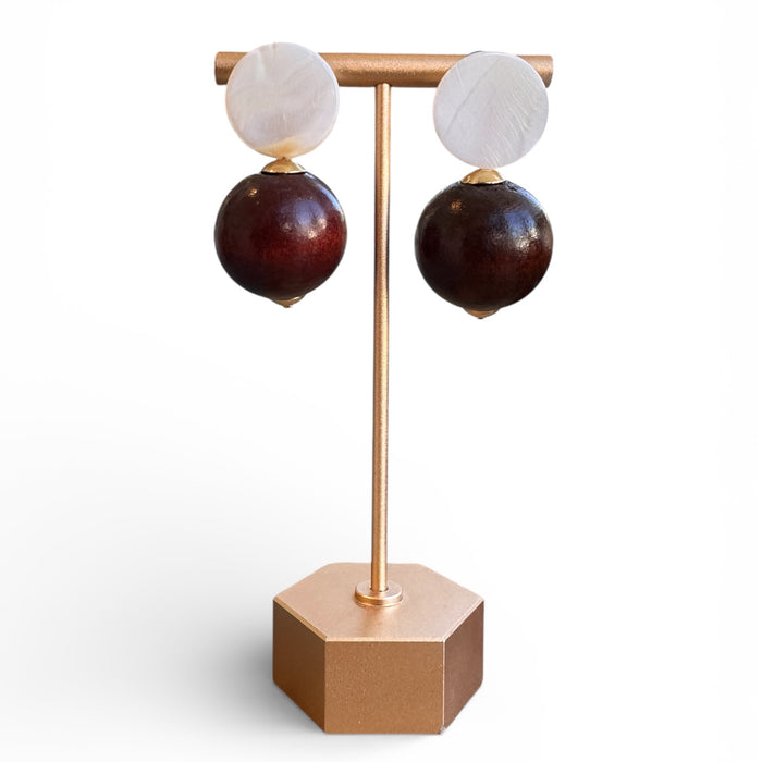 Frances Shell & Mahogany Wood Drop Earrings